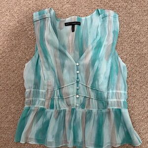 White House Black Market Blue and White Sleeveless Peplum Blouse